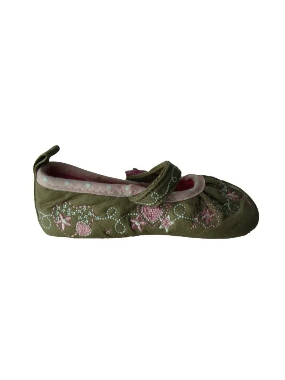Infant Girls Mary Jane Shoes Size 1 Embroidered Pink & Green Floral Design With